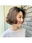 ボブヘア+コテ巻き風デジタルパーマ
