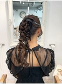 編みおろしポニーテール結婚式ヘアセット