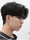 メンズセンターパートウルフセンターパートニュアンスパーマ襟足