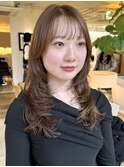 ロング韓国レイヤーブリーチなしモカベージュシースルーバング