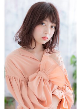 ミック 日暮里店(miq) 透け感バングで大人ガーリー♪チェリーブラウン外ハネミディb