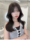 透明感ダークグレージュ/韓国くびれヘア/ロングレイヤー