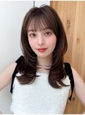 イメチェン/前髪/ミディアムレイヤー/グレージュブラウン