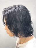 渋谷メンズボブウルフ平成センターパート緩めスパイラルパーマ