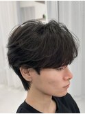 韓国へアカルマパーマワックスなしセンターパート黒髪ウルフ
