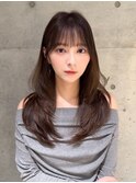 ★丸型逆三角ホワイトグレージュデジタルパーマチェリーブラウン