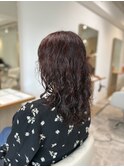 20代30代40代◎似合わせカットゆるめウェーブチェリーブラウン