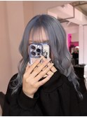 ペールブルー/ウェーブ巻き/デザインカラー