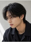センターパートフェザーアップ曲がる縮毛矯正カルマバング黒髪