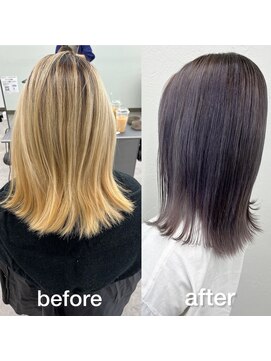 ガルボヘアー 桟橋店(garbo hair) バレイヤージュ グラデーション シルバーパープル ボブ