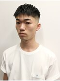 七三オールバックツイストパーマコンマヘアかき上げヘアテクノR