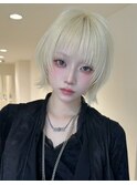 ミルクティーブロンド/ダークブルー/デジタルパーマ/渋谷