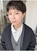 オン眉パーマベリーショート暗髪グレージュカラー/自由が丘