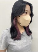 福井 大和田 インナーカラー ピンクラベンダー イヤリング