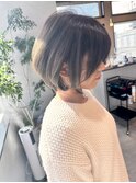 丸みショート☆落ち着いた雰囲気が大人かわいいオリーブブラウン
