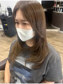 センターパートナチュラルベージュストレートロングレイヤー