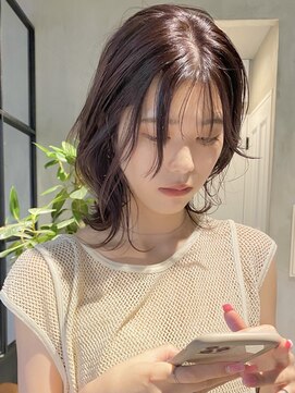 エリマ 調布(elima) ピンクベージュ レイヤーミディ シースルーバング オージュア