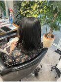 アッシュブラック/ミディアムウルフ/大人可愛い/暗髪カラー