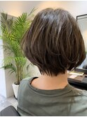 大人女性ショートボブ ×白髪染めブルーアッシュ