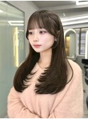 博多/韓国ヘア/レイヤーカット/ぱっつん前髪/暗めカラー/顔周り