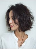 ミルクティーブロンド/ダークブルー/デジタルパーマ/柏たなか