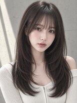 ユーフォリア 渋谷グランデ(Euphoria SHIBUYA GRANDE)&nbsp;ダークブラウンシースルーバングレイヤー毛先ワンカールロング
