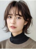 デザインカラーレイヤーカットウェットヘアオリーブベージュ白髪