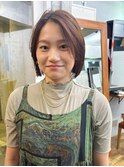 あごラインボブロブ前髪なしニュアンスカールダークブラウン