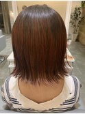 ワインレッドグラデーションカラー/外ハネボブ/ブリーチ