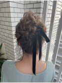 高め お団子 アップ ベロア リボン【アレンジ ヘアセット 立川】