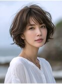 ☆ホワイトグレージュミニウルフデジタルパーマチェリーブラウン