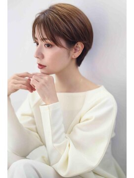 ムウ 難波(MOU) クールショートボブ前髪イメチェンピンクベージュ30代40代50代