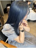 暗髪☆アッシュブルーブリーチ艶髪ロングエアストレート