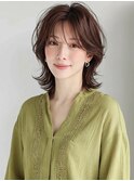 斜めバング抜け感ミディアムハッシュカットP1上尾20代30代40代