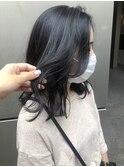 暗髪ブルーアッシュ　大人ミディアム韓国カラー