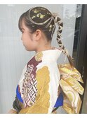 タイトヘア 成人式 金箔 水引 振袖 着物