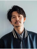 アップバングセンターパートニュアンスパーマ毛流れパーマ