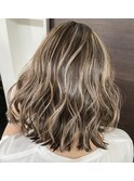 バレイヤージュ/ハイライト/ダブルカラー/ケアブリーチ/ボブ