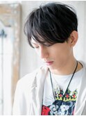 好感度抜群！長めバングネイビーブラック束感カット仙台愛子