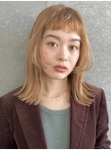 くびれヘア/アプリコットオレンジ/ハイライトカラー/ボブ/原宿