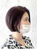 大人可愛い20代30代40代小顔ミニボブ×ダークチェリーレッド