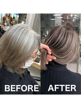 レディアル 大宮(REDEAL ope.) 【白髪手術】グレーバレイヤージュ/白髪ぼかし/ハイライト