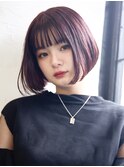 アゴラインボブ前髪ぱっつんシースルーバングピンク