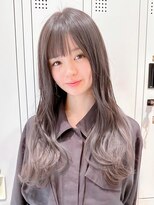 Say.グレージュアッシュフェミニンロングぱっつん前髪表参道青山