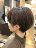 大人可愛い20代30代40代50代黒髪前下がりショートボブ/鹿児島