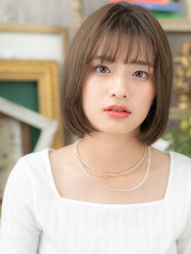 カバーヘア ブリス 川口(COVER HAIR bliss) シースルーバングオリーブベージュ丸みボブc5川口20代30代40代