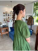 ヘアセット大人可愛いポニーテール編み下ろし結婚式二次会