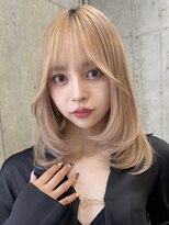 サンクマーケット 渋谷(cinq MARKET) 渋谷ダブルカラー顔周りレイヤーカットミルクティーベージュ韓国