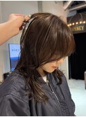 ブリーチなし赤み消し透けブラウンカラーレイヤーカット