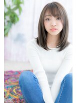 ヘアアンドビューティー ミック(Hair & Beauty miq) 斜めバングxオリーブアッシュ透け感ワンカールストレートb